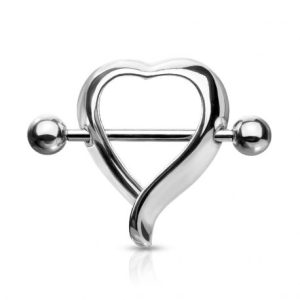 Piercing pour mamelon en argent avec bouclier en forme de coeur