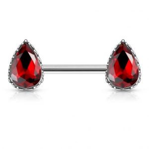 Red aurora borealis stained glass teardrop nipple piercing