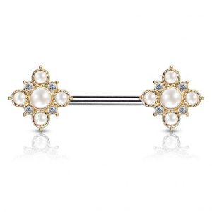 Gold angel floral nipple piercing with crystal pearls