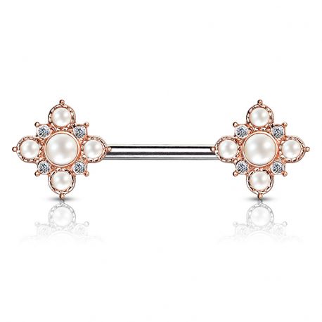 Rose angel floral nipple piercing with crystal pearls