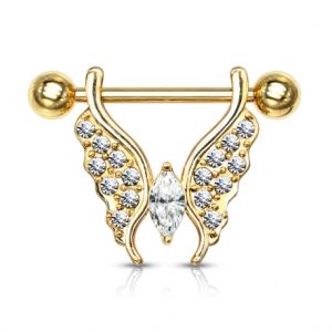 Golden crystal pendant nipple piercing
