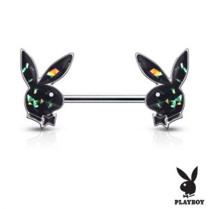 Dark green opalescent Playboy bunny nipple piercing