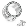 Piercing surgical steel tunnel with white rhinestone line