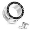 Piercing surgical steel tunnel with black rhinestone line