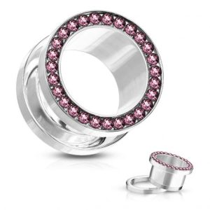 Surgical Steel Tunnel Piercing with Rose Rhinestones