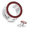 Piercing surgical steel tunnel with red rhinestone line
