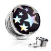 Holographic star ear tunnel piercing
