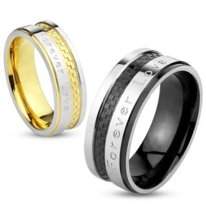 Couple ring with Forever Love checkered pattern