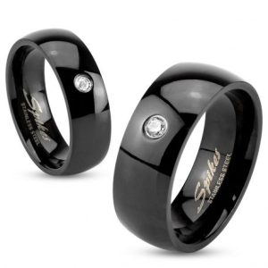 Black gemstone solitaire stainless steel ring