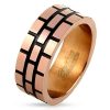 Men's ring in copper steel with brick pattern