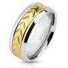 Men's gold steel chevron motif ring