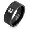 Men's ring in black steel with four bone-shaped strass