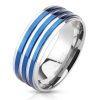 Men's steel ring with three blue lines