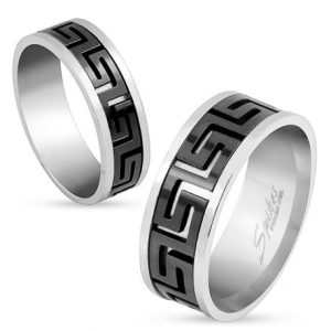 Men's black steel labyrinth ring