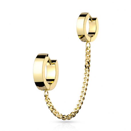 Gold clicker chain double cartilage ear piercing