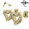 Gold plated rhinestone pavé heart-shaped stud earrings