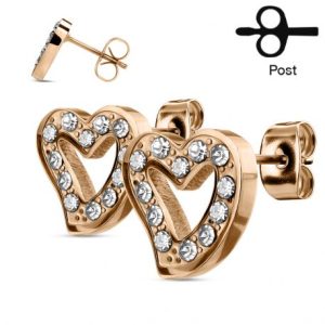 Rose gold plated rhinestone pavé heart-shaped stud earrings