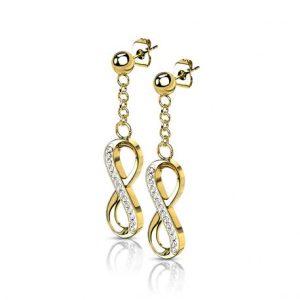 Pair of Gold Stainless Steel Infinity Pendant Stud Earrings