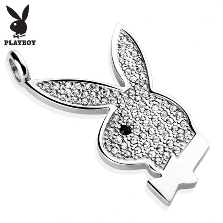 White gemstone Playboy logo pendant