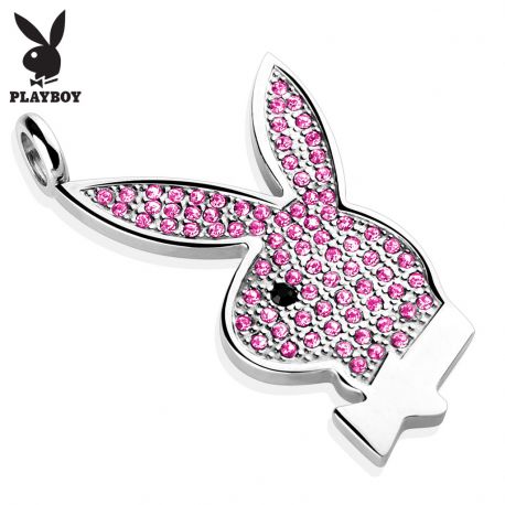 Pink gemstone Playboy logo pendant