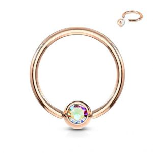 Rose gold captive bead ring with aurora borealis crystal
