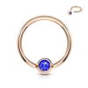 Rose gold captive bead ring with blue crystal