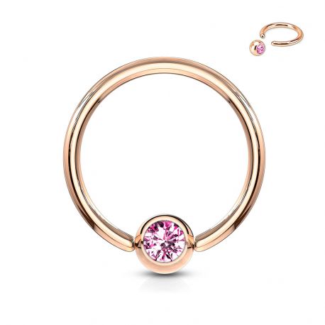 Rose gold captive bead ring with pink crystal