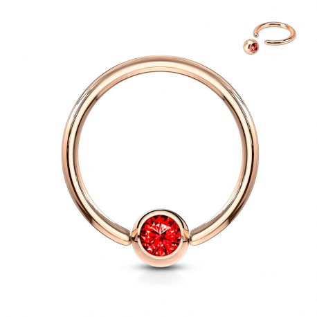 Rose gold captive bead ring with red crystal