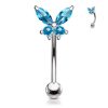 Steel butterfly eyebrow piercing with turquoise rhinestones