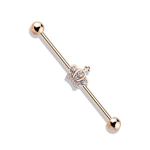 Gold-plated Rose pavé industrial crown cartilage earring