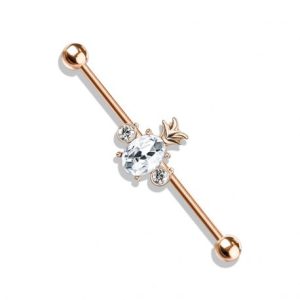 Rose gold pineapple white crystal industrial ear piercing