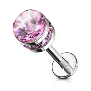 Piercing d'oreille Labret cylindrique en cristal rose