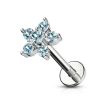 Turquoise flower paved with 6 rhinestones ear labret piercing