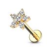 Gold plated flower barbell earlobe piercing with 6 strass
