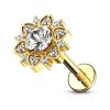 Gold Plated Paved Rhinestone Flower Ear Labret Piercing