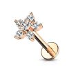Gold plated rose flower barbell earlobe piercing with 6 strass