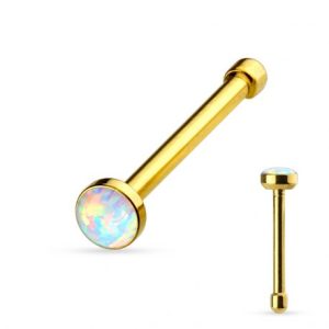 Straight nose piercing with gold opal