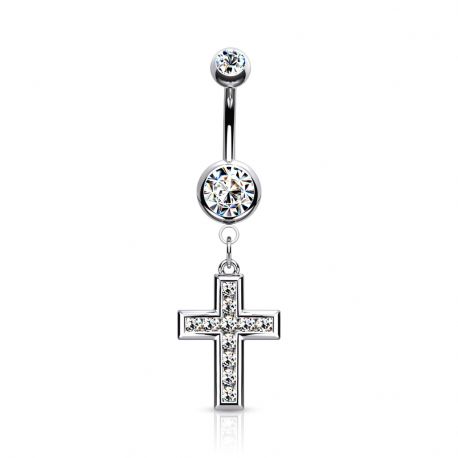Steel Belly Button Piercing with Cross Pendant