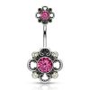 Double Filigree Pink Flower Belly Button Piercing