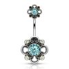 Double Filigree Turquoise Flower Belly Button Piercing
