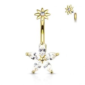 Belly button piercing with gold-plated marquise zirconium star