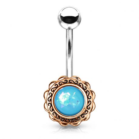 Turquoise Opaline Rose Flower Belly Button Piercing