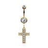 Gold-plated rose belly button piercing with cross pendant