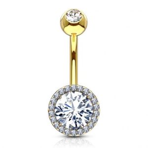 Large zirconium with rhinestones gold-plated belly button piercing