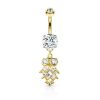 Gold-plated belly button piercing with owl heart zircon pendant