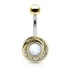 Gold plated tribal whirlpool white stone belly button piercing