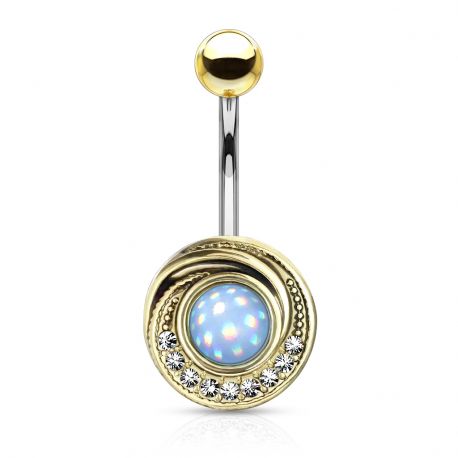 Gold plated tribal whirlpool turquoise stone belly button piercing