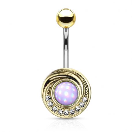 Gold plated tribal whirlpool violet stone belly button piercing