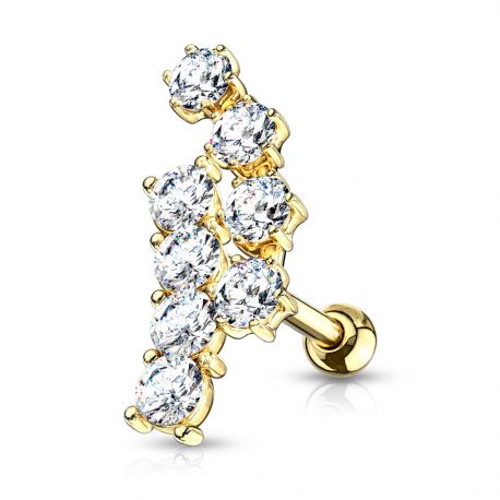 Gold Plated Double Row Rhinestone Cartilage Helix Ear Piercing
