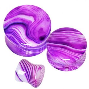 Purple striped agate stone plug ear piercing
